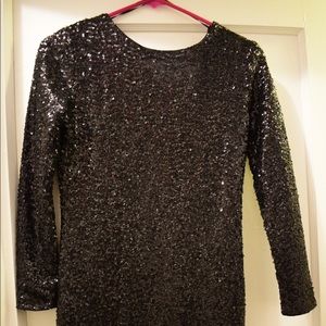 Black long sleeve sequin body con dress